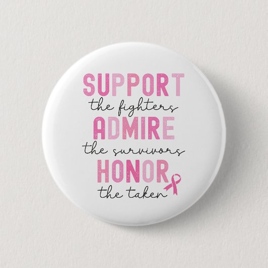 Badge Rond 5 Cm Support The Fighters Breast Cancer Pink Ribbon (Devant)