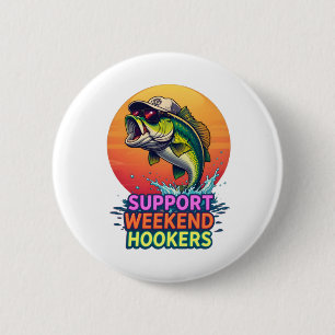 Badge Rond 5 Cm Support Weekend S - Drôle de pêche dessin de dessi