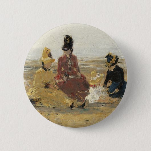 Badge Rond 5 Cm Sur la plage, Trouville| 1887 (Devant)