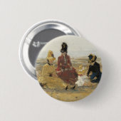 Badge Rond 5 Cm Sur la plage, Trouville| 1887 (Devant & derrière)