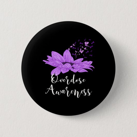 Badge Rond 5 Cm Surdose de tournesol violet de papillon (Devant)
