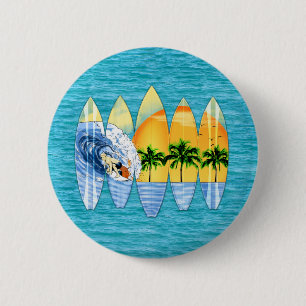 Badge Rond 5 Cm Surfer et planches de surf