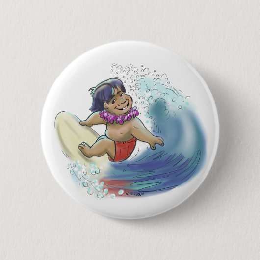 Badge Rond 5 Cm Surfer hawaïen (Devant)