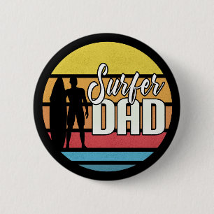 Badge Rond 5 Cm Surfer Papa Fête des pères Art Tropical Bouton d