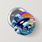 Badge Rond 5 Cm Surfer sur les vagues (Devant & derrière)