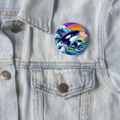 Badge Rond 5 Cm Surfer sur les vagues (En situation)