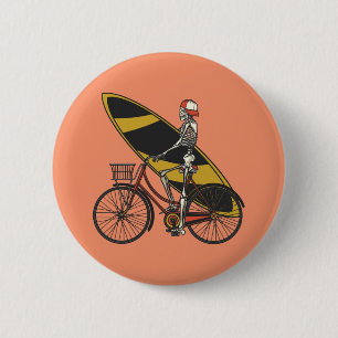 Badge Rond 5 Cm Surfeur squelette avec planche de surf