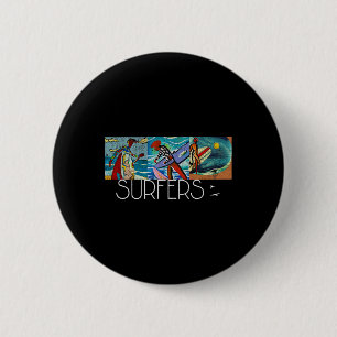 Badge Rond 5 Cm Surfeurs Mid-century Modern Cubisme Impressionnist