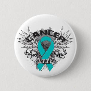 Badge Rond 5 Cm Survivant à ailes par grunge de Cancer ovarien de