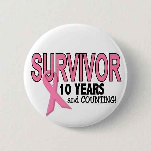 Badge Rond 5 Cm SURVIVANT de CANCER DU SEIN 10 ans et comptes (Devant)