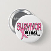Badge Rond 5 Cm SURVIVANT de CANCER DU SEIN 10 ans et comptes (Devant & derrière)