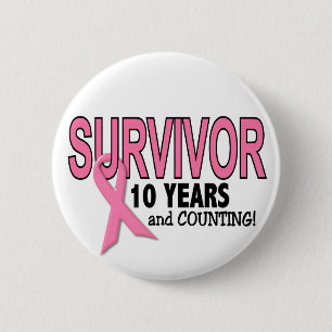 Badge Rond 5 Cm SURVIVANT de CANCER DU SEIN 10 ans et comptes