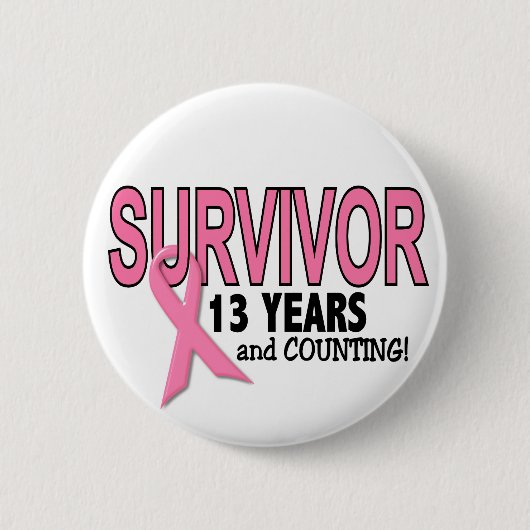 Badge Rond 5 Cm SURVIVANT de CANCER DU SEIN 13 ans et compte (Devant)