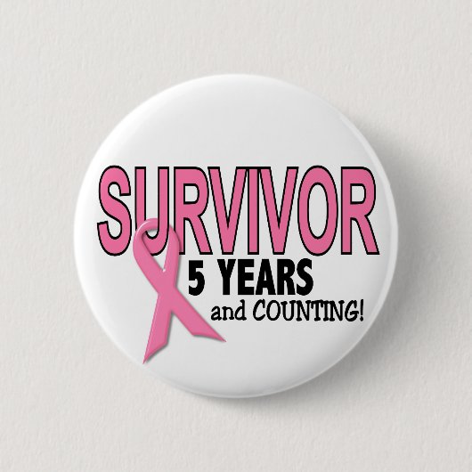 Badge Rond 5 Cm SURVIVANT de CANCER DU SEIN 5 ans et comptes (Devant)