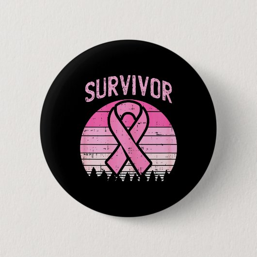 Badge Rond 5 Cm Survivant Retro Cancer du sein Pink Ribbon Sensibi (Devant)