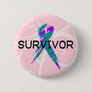 Badge Rond 5 Cm Survivant rose, bleu et rose de ruban