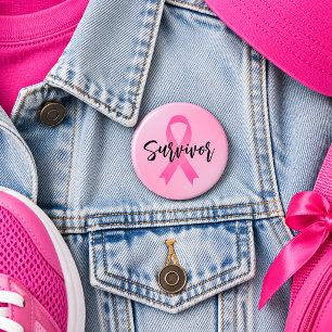Badge Rond 5 Cm Survivante du cancer du sein rose