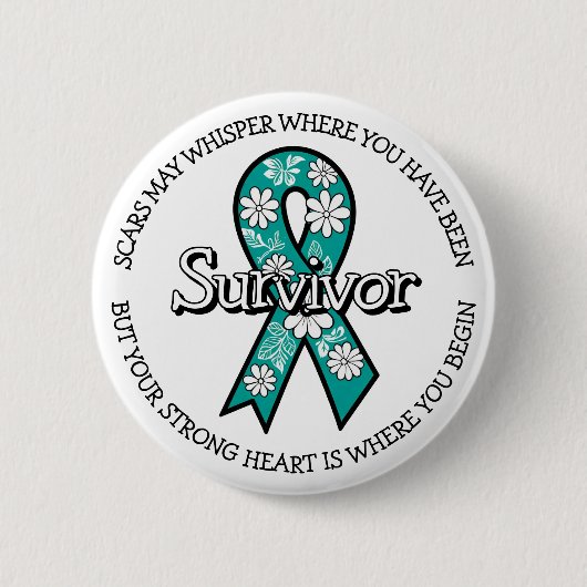 Badge Rond 5 Cm Survivor SA Teal Awareness Ribbon (Devant)