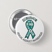 Badge Rond 5 Cm Survivor SA Teal Awareness Ribbon (Devant & derrière)