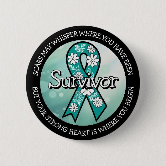 Badge Rond 5 Cm Survivor SA Teal Awareness Ribbon (Devant)