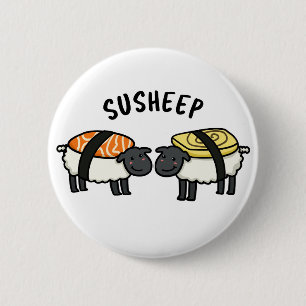 Badge Rond 5 Cm Susheep Funky Sushi Sheep Pun