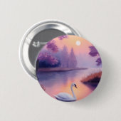 Badge Rond 5 Cm swan in the pond during sunset (Devant & derrière)