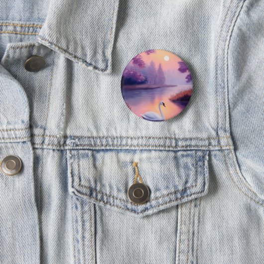 Badge Rond 5 Cm swan in the pond during sunset (En situation)