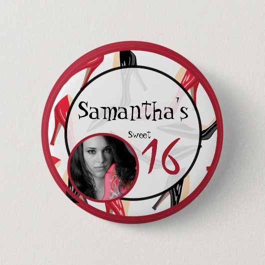Badge Rond 5 Cm Sweet 16 Chaussures Femen Haut Talon Bouton Stille (Devant)
