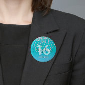 Badge Rond 5 Cm Sweet 16 diamants parties scintillant bleu turquoi