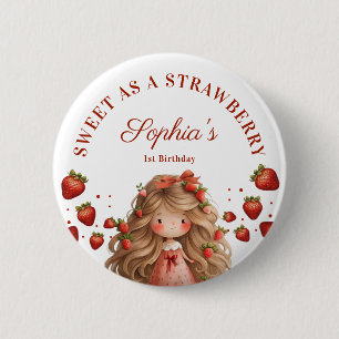 Badge Rond 5 Cm Sweet As Strawberry Girl Bonne fête d'anniversaire