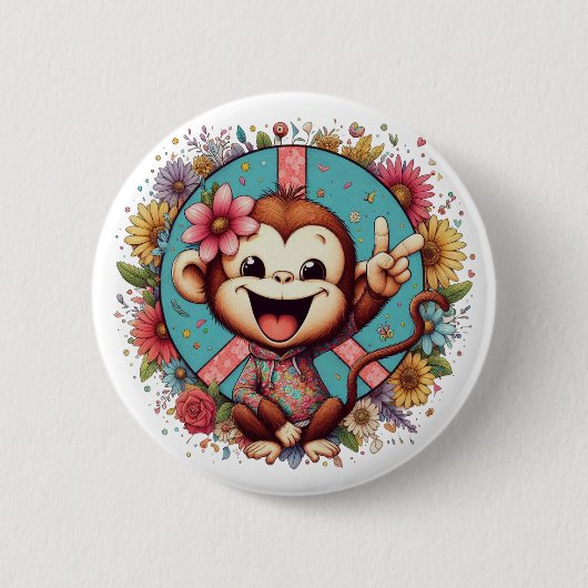 Badge Rond 5 Cm Sweet Baby Peace Monkey Button (Devant)