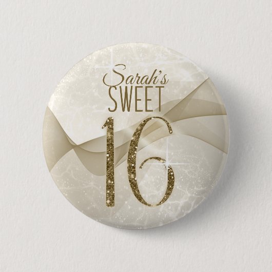 Badge Rond 5 Cm Sweet sixteen d'éclaboussures Gold ID652 (Devant)