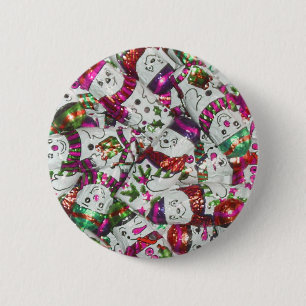 Badge Rond 5 Cm Sweet Snowmen Bouton rose