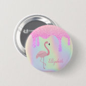 Badge Rond 5 Cm Sweet tendance Holographique, Flamant rose rose (Devant & derrière)