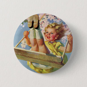Badge Rond 5 Cm Swing vintage, Fille qui se balancent dans un arbr