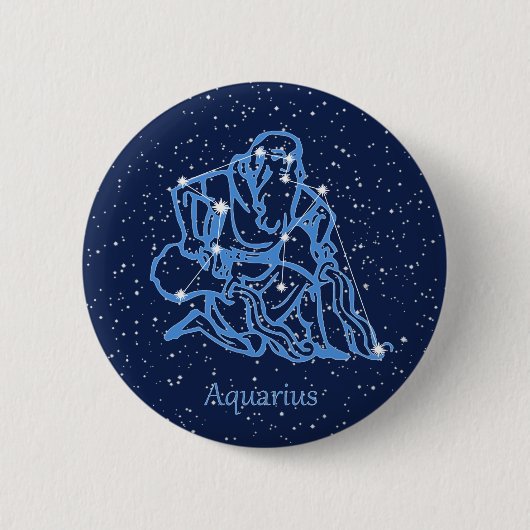 Badge Rond 5 Cm Symbole Aquarius Constellation et Zodiaque avec ét (Devant)