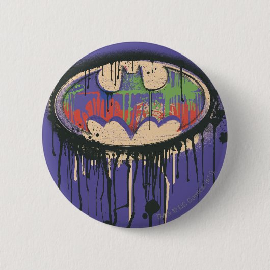 Badge Rond 5 Cm Symbole Batman | Logo rouge violet vert (Devant)