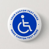 Badge Rond 5 Cm Symbole bleu désactivé et texte personnalisé (Devant)