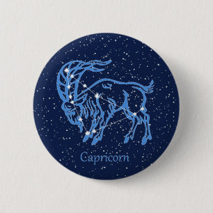 Badge Rond 5 Cm Symbole Capricorne Constellation et Zodiaque avec 