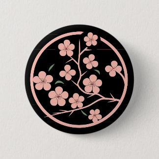Badge Rond 5 Cm Symbole cerisier, minimalisme, rose, japonais