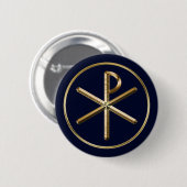 Badge Rond 5 Cm Symbole Chi-Rho or sur bleu foncé (Devant & derrière)