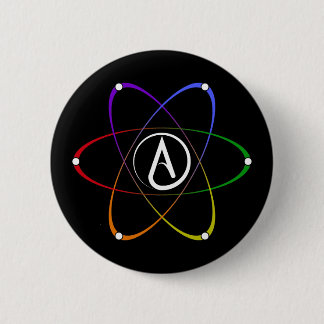 Badge Rond 5 Cm Symbole d'atome athée arc-en-ciel blanc