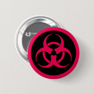 Badge Rond 5 Cm Symbole de biodanger rouge, broche
