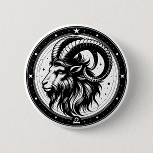 Badge Rond 5 Cm Symbole de chèvre Capricorne, signe Horoscope