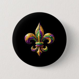 Badge Rond 5 Cm Symbole de Fleur-de-lis Mardi Gras Carnaval Parade