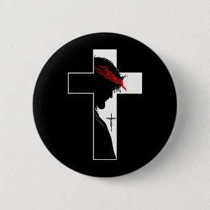 Badge Rond 5 Cm Symbole de la foi chrétienne de Jésus Croix Couron
