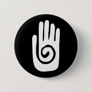 Badge Rond 5 Cm symbole de la main Hopi guérir spirale paume améri