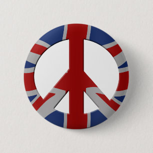 Badge Rond 5 Cm Symbole de la paix et Union Jack