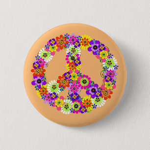 Badge Rond 5 Cm SYMBOLE DE LA PAIX FLEURIE SUR Peach