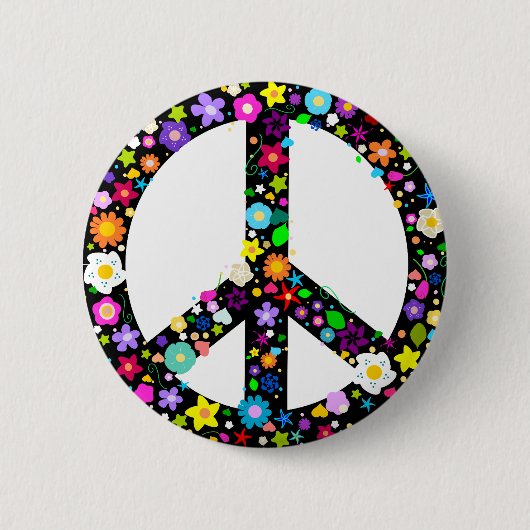 Badge Rond 5 Cm Symbole de la paix florale (Devant)